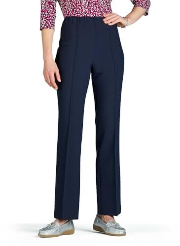 Chums Ladies Figure Flattering Trousers Fully Elasticated Comfort Pull-On Pants with Pintuck Stitch Navy 20