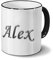 printplanet Tasse mit Namen Alex - Motiv Chrom-Schriftzug - Namenstasse, Kaffeebecher, Mug, Becher, Kaffeetasse - Farbe Schwarz