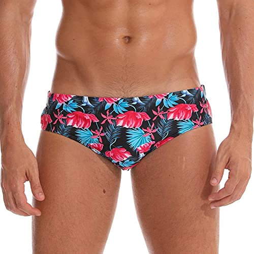 Arcweg Maillot de Bain Homme Slip Doublure avec Rembourré Souple Amovible Cordon de Serrage Réglable Confortable Fleurs Rouges L(EU)