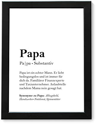 tassenprinter Definition: Papa | A4 | Kunstdruck mit schwarzem Echtholz-Bilderrahmen | Bild mit Wort-Erklärung Substantiv im Duden | Geburtstagsgeschenk Geschenk-Idee Vater Geschenk Vatertag (Papa)