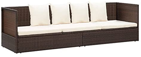 Gartensofa,Gartenliege,Liegestuhl,Relaxliege Liege, Balkon und Terrrasse,Outdoor-Lounge-Bett mit Polster & Kissen Poly Rattan Braun