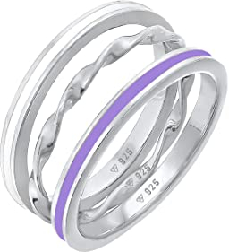 Elli Ring Damen Basic Trio Gedreht 3er Set mit Emaille Lila in 925 Sterling Silber