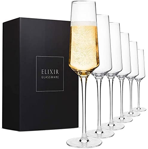 ELIXIR GLASSWARE Champagne Flutes - 6 oz - Set of 6 Classic Champagne Glasses - Elegant Crystal Wine Glasses Drinking Set - Wedding Champagne Flute Glasses - Prosecco Wine Flute, Cocktail Glasses