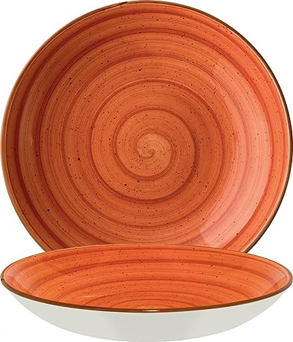 Bonna 6x Suppenteller Pastateller Speiseteller Essteller Salatteller Geschirr Teller tief 25cm 130cl Orange Creme Porzellan rund Aura Terracotta Bloom Kantenschutz