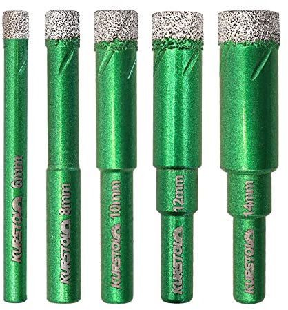 Dry Diamond Drill Bit Set - Diamond Tipped Hole Saw Bit for Porcelain Tile Ceramic Marble Granite Stone,Diamond Core Drill Bit Kit Round Shank Fixed on Drills,No.K5(6/8/10/12/14mm)