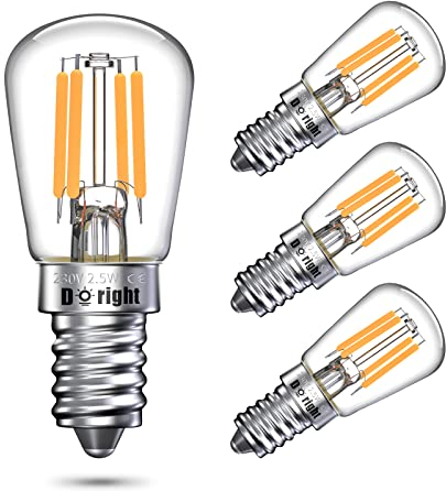 DoRight 2.5W E14 LED Kühlschranklampe Warmweiß, T26 Mini LED Glühlampen 150lm 2700K Warmweiß, 2.5W (15W Ersatzglühlampefür Kühlschrank, Kleine Vitrine, Nähmaschine - Nicht Dimmbar - 4er pack