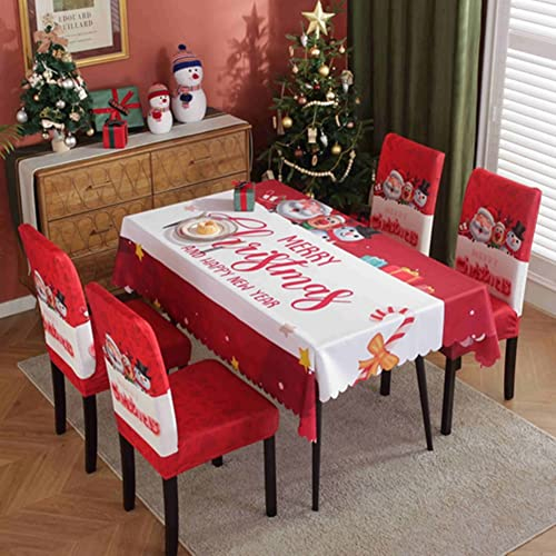 Proumhang Weihnachts Tischdecke,Stuhlhussen-Set,1 Tischdecke und 6 Stuhlhussen,Weihnachts-Esszimmer-Set,dehnbar,abnehmbar,waschbar,ölbeständige,wasserdichte Schonbezüge,Restaurant Dekor,Stil 5
