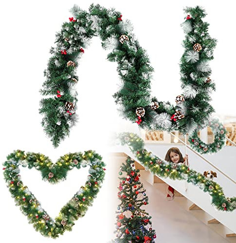 HENGMEI Weihnachtsgirlande 5m Tannengirlande mit Beleuchtung Weihnachtsdeko Girlande Türkranz Künstliche Weihnachtskranz für Innen & Außen(Typ A, Weiß Schnee)