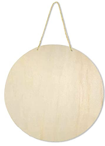 YRONTY 12Inch Unfinished Circles with Hanger Rope, 1/5Inch Thick Blank Wood Rounds Slices for Crafts, Door Hangers, Painting, Home Wall Decor, Christmas Decor