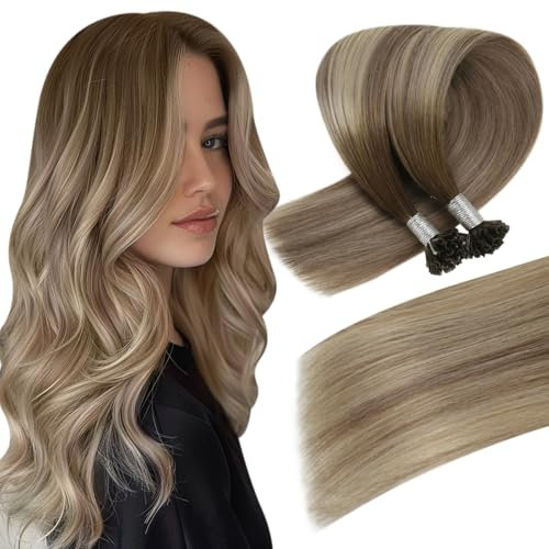 Easyouth Ombre U Tips Human Hair Extensions Balayage U Tip Hair Extensions Real Human Hair Brown to Blonde Balayage Pre Bonded Human Hair Extensions U Tip Hair 22 Inch 50g/50s