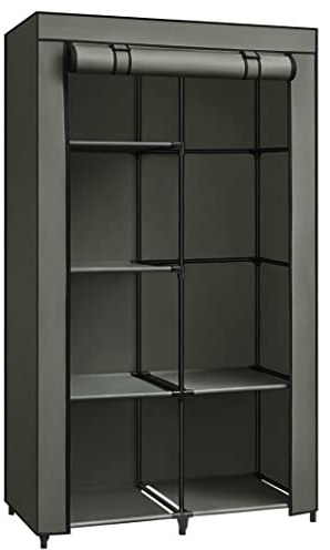 SONGMICS Kleiderschrank, Stoffschrank, 6 Ablagen, Verschiedene Aufbaumöglichkeiten, 88 x 45 x 168 cm, für Schlafzimmer, Ankleidezimmer, salbeigrün RYG084C02