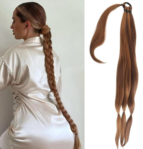 Braid Extensions,80cm Ponytail Extension,Pferdeschwanz Verlängerung mit Haargummi Natürliches Kunsthaar haar Zöpfe Haarverlängerungen Zum Einflechten Lang Ponytail Blond Haarteil für Frauen