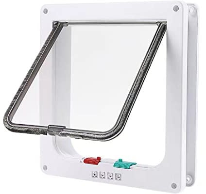 Cat Door, Safety Pet Door with 4 Way Lock, Weatherproof & Easy Installation Cat Flap Door for Interior Exterior Door, Window, Wall (M)