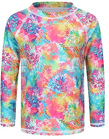 Big Girls Long Sleeve Swim Shirt Rash Guard for Girls One Piece Bathing Suits with UPF 50+ Sun Protection Blossom Tie Dye Size 10/8-10 Years