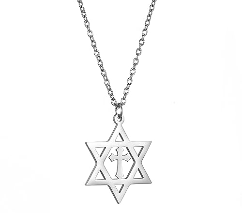 EUEAVAN Davidstern Halskette für Frauen Hexagramm Anhänger Halskette Amulett Symbo Jüdisch Israel Religiös David Schmuck Geschenk Frauen (david kreuz halskette silber)