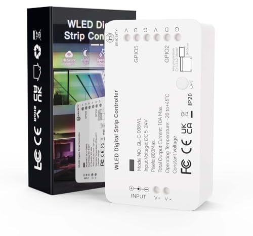 Ericsity WLED Addressable Strip Controller ESP8266 Webserver zur Steuerung von NeoPixel WS2812B, WS2811, SK6812, WS 2801 APA 012, APA104 (WLED) LEDs oder auch von SPI-basierten Chipsätzen 5-24 Volt