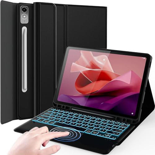 Nanhent Rétroéclairé Clavier Coque pour Lenovo Tab P12 12.7 Pouces Tablette 2023, Smart Touchpad, AZERTY Français Amovible Bluetooth sans Fil Clavier avec Housse Étui Premium en Cuir PU (P12)