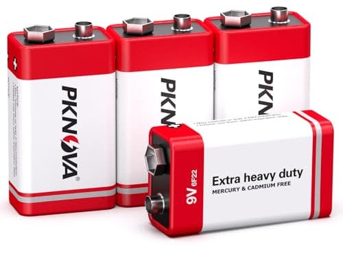 PKNOVA 9V Batteries, 9V 6F22 Carbon Battery, 9V Battery for Smoke Detector, Long-Lasting, 3-Year Shelf Life, 4 Pack