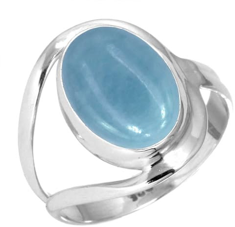 Jeweloporium 925 Sterling Silber Ringe für Frauen Blau Natürlich Angelite Edelstein Handgefertigt Silber Ringe Größe 63(20.1) Halloween Geschenk Mode Schmuck