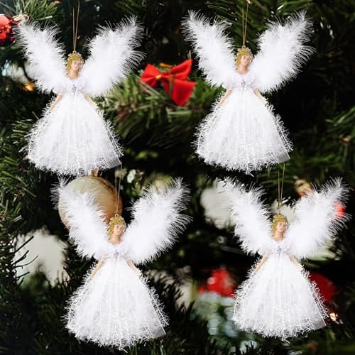 Byjogger Christmas Tree Pendants 4 Pieces Christmas Decorations Ornament Xmas Hanging Angel Plush Doll Toy Holiday Baubles for Christmas Tree Fairies