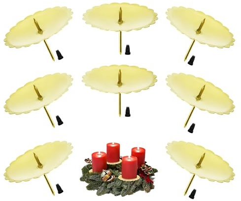 Gotanc Adventskranz für Kerzenhalter Gold Adventskerzenhalter Metall Kerzenleuchter mit Dorn, DIY Adventskranz Deko Weihnachten Kerzenteller Metall (Ø 6cm/ 8 Stück)