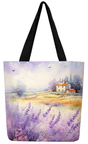 Homewish Tote Bag Femme Fleuri Violet, Sac Fourre Tout Fleur Pastorale pour Enfant Fille, Sac Cabas Oiseaux Mignon, Tote Bag Femme Peinture À L'Huile Aquarelle