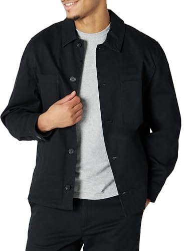 Amazon Essentials Men's Relaxed-Fit Stretch Cotton Utility Shirt Jacket, Black, Large