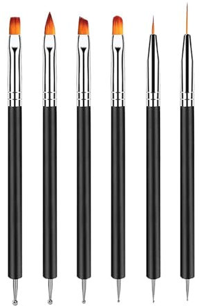 YPYMOD 6 Stück Doppel-Ende Nagel Pinsel, Nageldesign Pinsel, Doppel-Ende Nail Art Pinsel Kit Professionelle Maniküre Werkzeuge Kit(Schwarz)