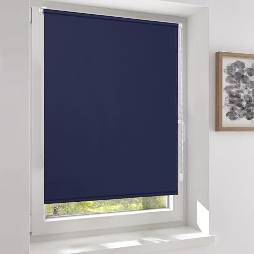Sekey Verdunklungsrollo ohne Bohren Klemmfix Doppelseitig gleichfarbig Freihängendes Seitenzugrollo effektiver Sonnenschutz und Sichtschutz Rollo Verdunkelung 130x150cm Dunkelblau
