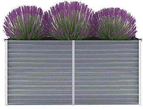 HOMTAKIE Lit Surélevé Acier Galvanisé 160 x 40 x 77 cm Gris Jardinière Pot de Fleurs