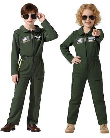 Joyincoser Costume da pilota per bambini, costume da pilota, uniforme con occhiali da sole, cosplay, Halloween, feste, carnevale, per ragazzi e ragazze (120 cm)