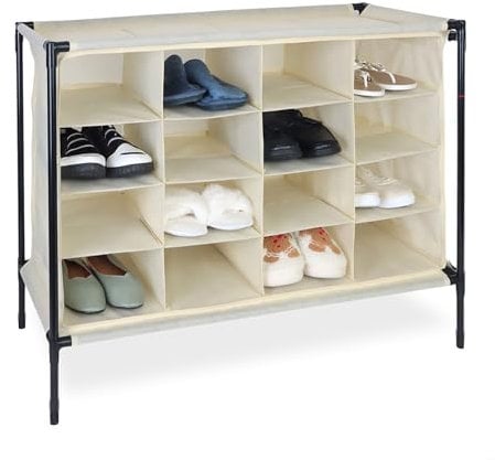 Relaxdays Camping Schuhregal, 16 Fächer, Leichter Aufbau, Stabiler Stoffschuhschrank, HxBxT: 65 x 84 x 36 cm, beige