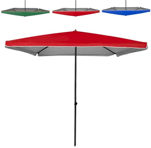 Grand parasol rectangulaire pour terrasse - 2 x 2 m - Hauteur réglable - Parasol imperméable avec 4 baleines - Pour extérieur - Rouge
