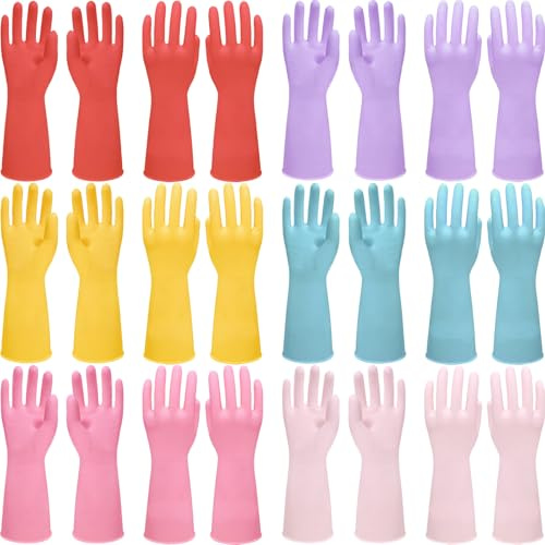 ATZNZIK 12 Pairs Rubber Cleaning Gloves for Dishwashing Reusable Kitchen Gloves for Washing Dishes and Household Non-Slip Cleaning Dish Gloves for Women Men,Small