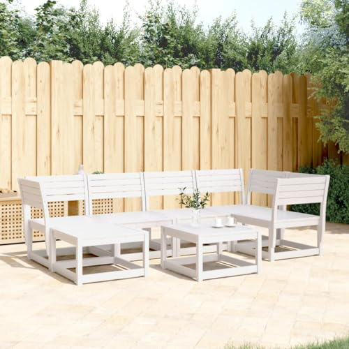 Mandloder 6-TLG. Garten-Sofagarnitur Weiß Massivholz Kiefer, Modulares Outdoor Möbel Set, Terrassenmöbel für Balkon, Bequeme Sitzgruppe, Langlebige Lounge