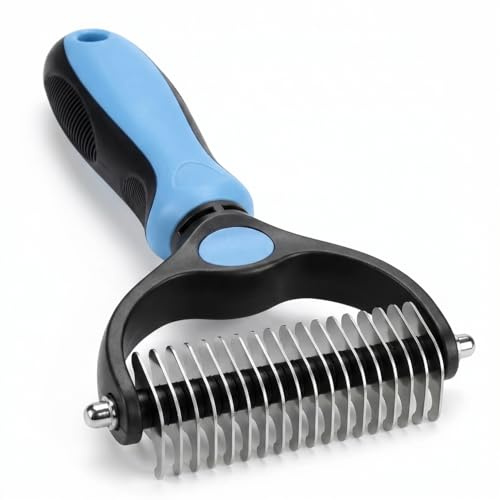 Undercoat Rake for Dogs Cats Styling comb, Dematting Comb with Extra Wide Double-Sided Stainless Steel Teeth for Detangling, Deshedding, Brushing, Thinning Removing Shed Fur, Knots, Mats, and Tangles