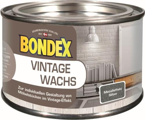 Bondex Vintage Wachs Metallic Silber 0,25 L für 6 m² | Kreative Innengestaltung | Antik-/ Shabby-chic-Effekt | Pflegt und schützt | Seidenglänzend | Möbelwachs | Holzwachs