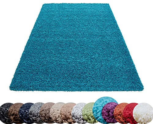 HomebyHome Shaggy Teppich Läufer Flur 80 x 150 cm - Shaggy Teppich Hochflor Türkis Extra Weich und Flauschig - Bettvorleger Teppiche für Schlafzimmer - Waschbarer Küchenläufer - Carpet, Halı, Kilim
