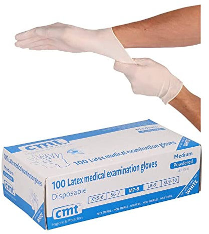 CMT Latexhandschuhe, Gepudert, Weiß, Medium (7-8), 1.000 Stück