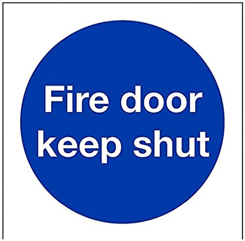 V Safety Fire Door Keep Shut Mandatory Sign - 80mm x 80mm - Self Adhesive Vinyl