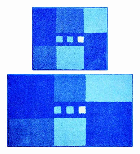 Linea Due Badteppich 100% Polyacryl, ultra soft, rutschfest, ÖKO-TEX-zertifiziert, 5 Jahre Garantie, MERKUR, Set 2-teilig o.A. 2 SET, blau