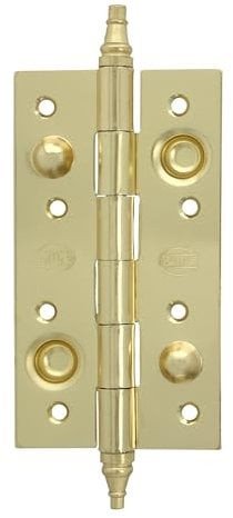 Amig - Bisagra de Seguridad - 150 x 82 x 3 mm - Cantos Cuadrados - Con Remate Decorativo - Sujeta Puertas de Entrada con Firmeza - Acero Latonado Barnizado