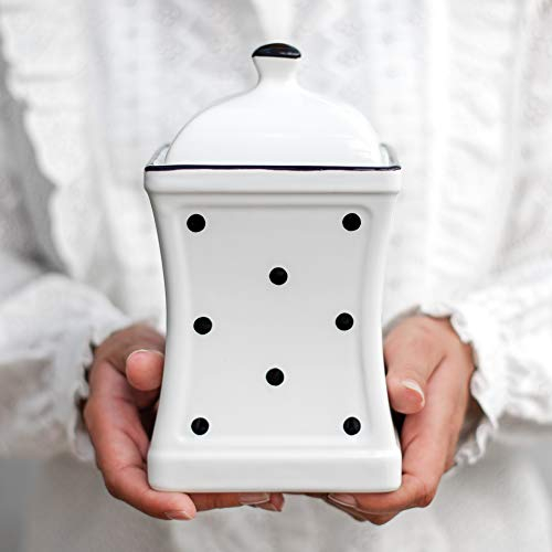 City to Cottage® - Keramik Behälter Küche 900 ml | Weiß und Schwarz | Polka Dots | Handgemacht | Behälter mit Deckel | Keksdose Keramik