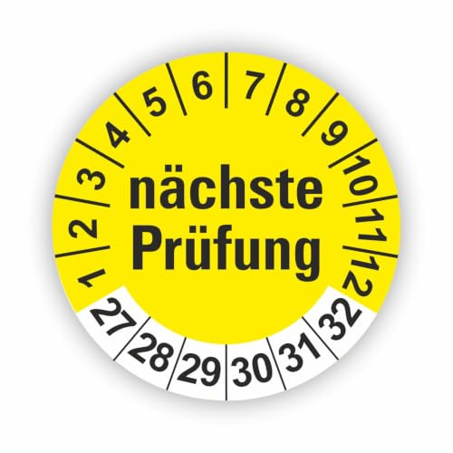 Fassbender-Druck PRÜFPLAKETTEN - Hochwertige Prüfetiketten NÄCHSTE PRÜFUNG Ø 20mm - Selbstklebende PVC-Folie - Wartungsetiketten für Prüfung - Prüfplakette für Prüfungsnachweis (10 Stück)
