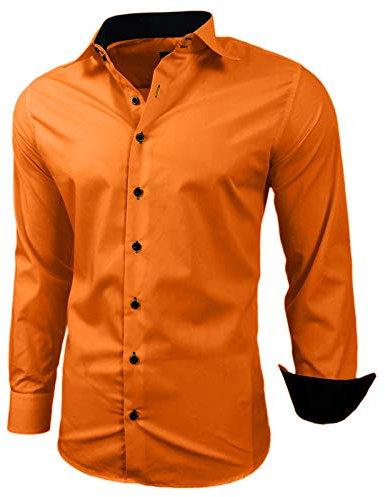 Baxboy Herren-Hemd Slim-Fit Bügelleicht Für Anzug, Business, Hochzeit, Freizeit - Langarm Hemden für Männer Langarmhemd R-44, Farbe:Orange, Größe:S