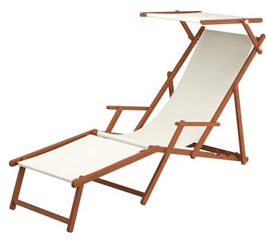 Liegestuhl weiß Fußteil Sonnendach Kissen Tisch Gartenliege Holz Sonnenliege 10-303 F S T KH