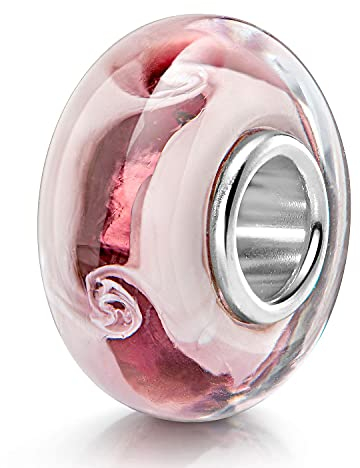 MATERIA by Matthias Wagner Glas Bead Glitzer altrosa weiß - Charm Schmuck Wirbel Anhänger für Armband Silber Hülse 358
