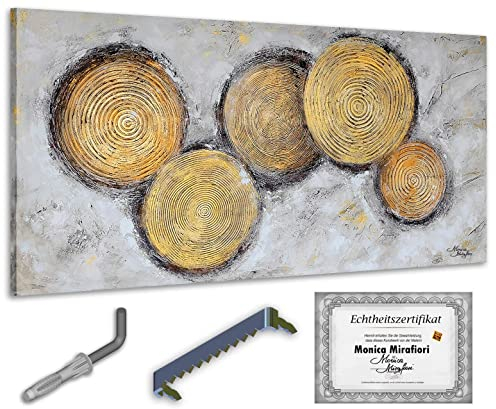 Monica Mirafiori I 100% HANDGEMALT I Gemälde Golden Ciecles 140x70cm | Gemälde Handgemalt | Acrylgemälde | Sehr Großes Acrylbild I Moderne Kunst I Kunstbilder