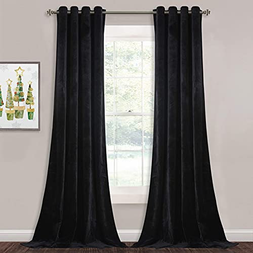 StangH 120 inches Long Black Velvet Curtains - Heavy Thermal Blackout Drapes for Basement Heat Insulated & Sunlight Blocking Energy Smart Sliding Glass Door Draperies, W52 x L120, 2 Panels