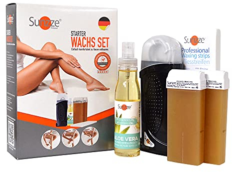 Sunzze Roll-On Wachserhitzer Kit mit 2xWachspatronen, Vliesstreifen und After Wax Lotion, für die Enthaarung/Waxing im Achsel, Bein und Armebereich (Black)